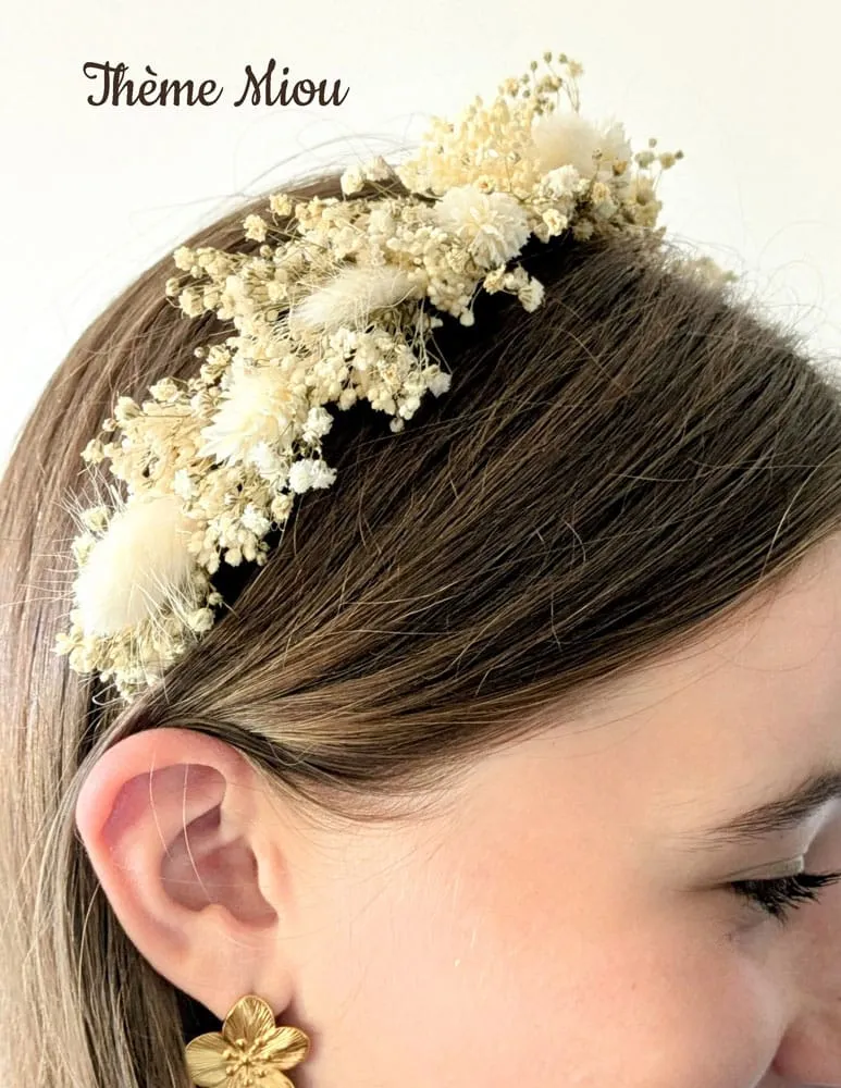 Réconciliation Végétale serre-tête fleurs séchées mariée doré personnalisable