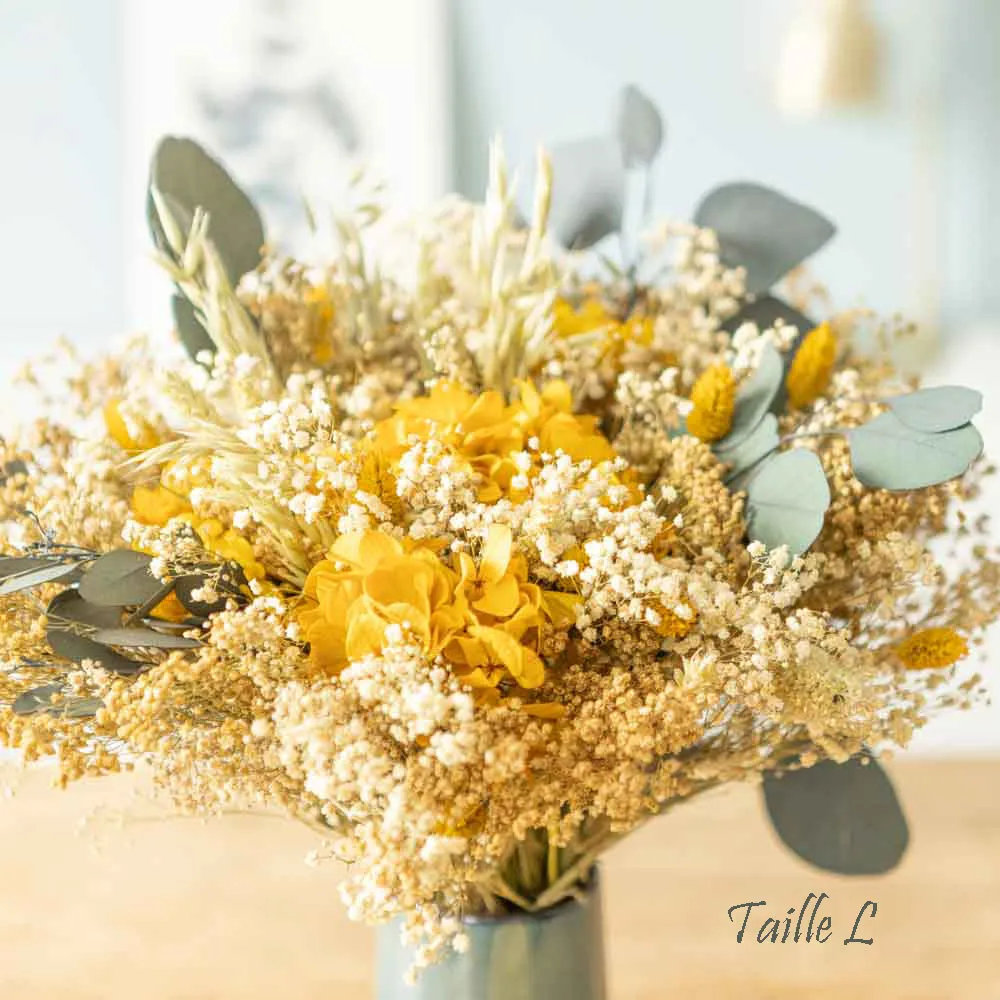 Réconciliation Végétale Colette bouquet fleurs séchées hortensia jaune