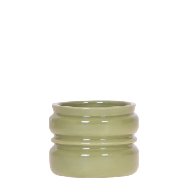 Cache-pot céramique strié étagé terracotta 9 cm brillant