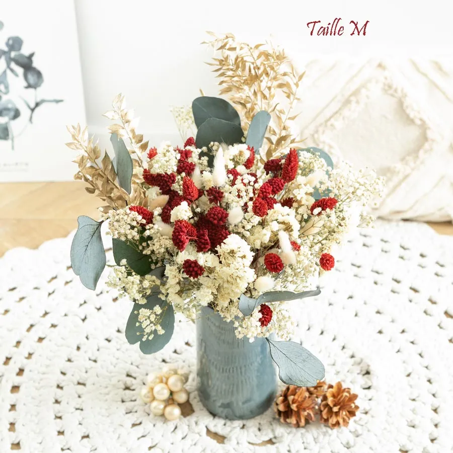 Réconciliation Végétale bouquet fleurs séchées Noël rouge eucalyptus