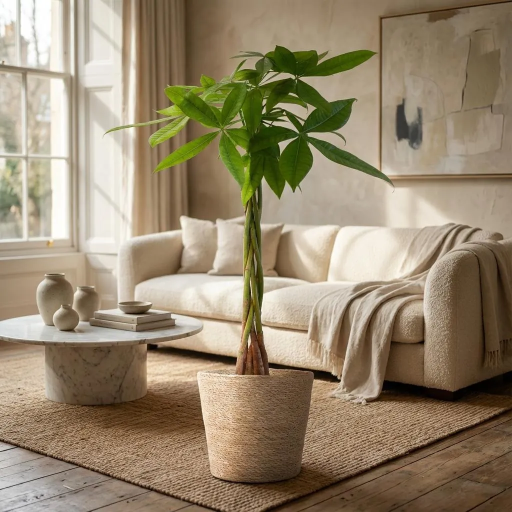Plant and Stories Pachira Aquatica plante 80 cm cache-pot gris tressé