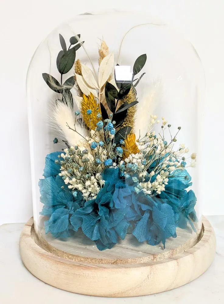 Réconciliation Végétale Charlotte cloche fleurs séchées bleu hortensia