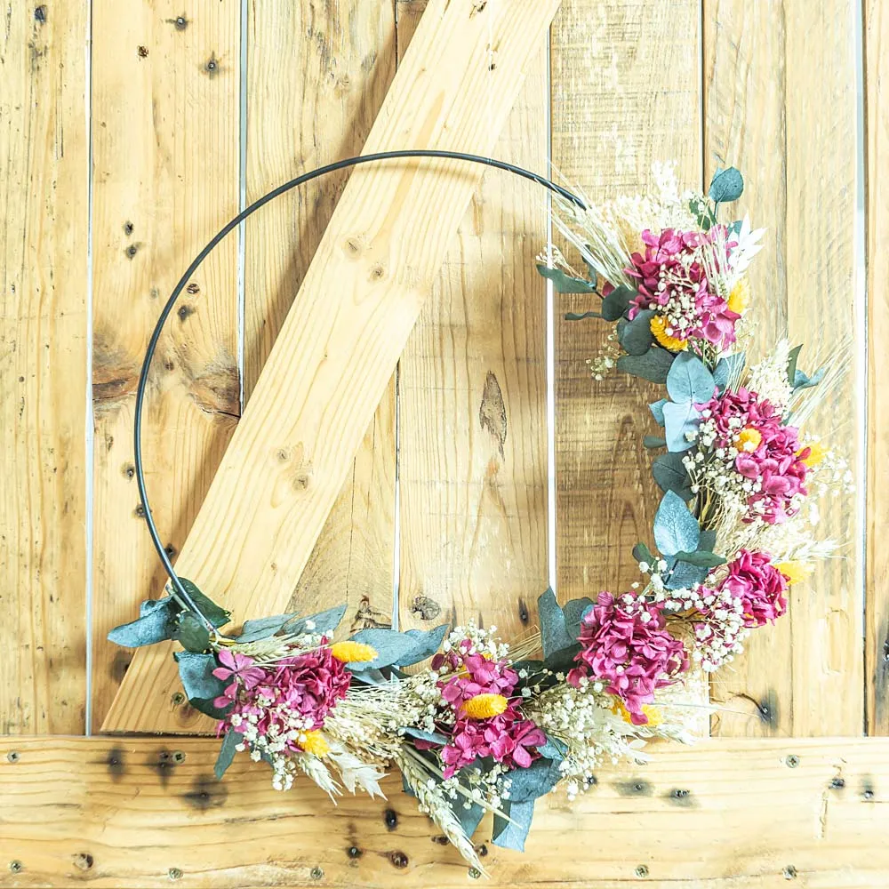 Réconciliation Végétale Héloïse couronne fleurs séchées rose 30 cm