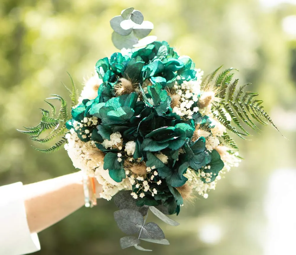 Réconciliation Végétale Alice bouquet fleurs séchées hortensia vert