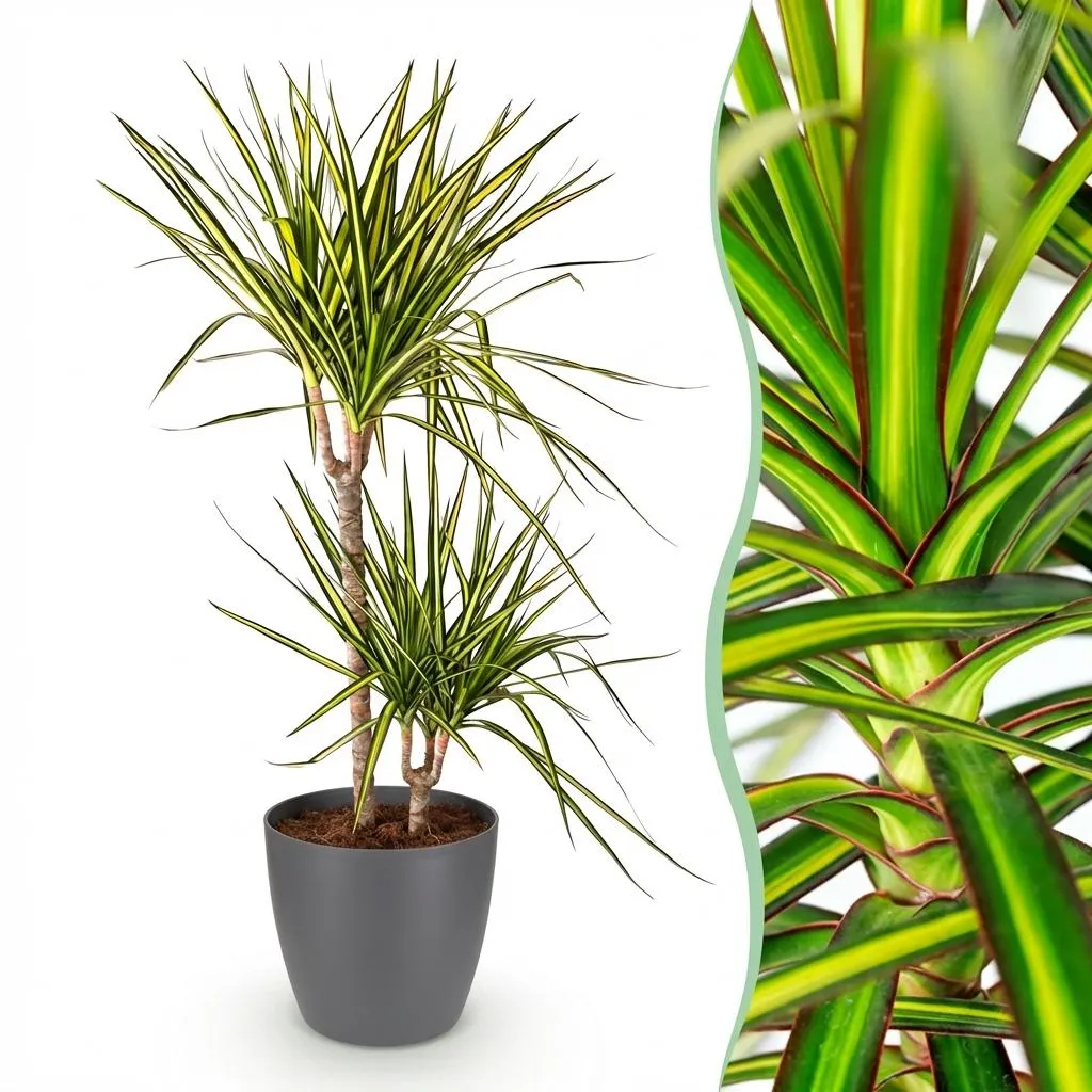 Plant and Stories Dracaena Sunray plante pot 17cm 70cm bord doré