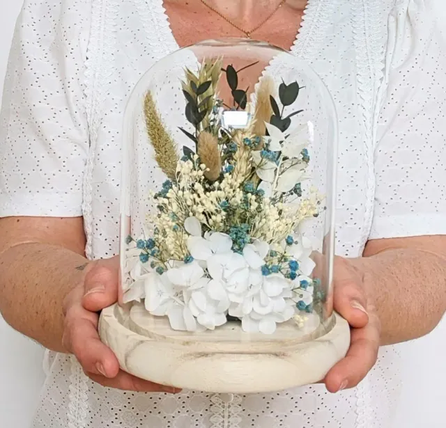 Réconciliation Végétale Clémence cloche fleurs séchées hortensia blanc