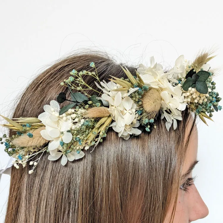 Réconciliation Végétale Couronne tête fleurs séchées mariée or
