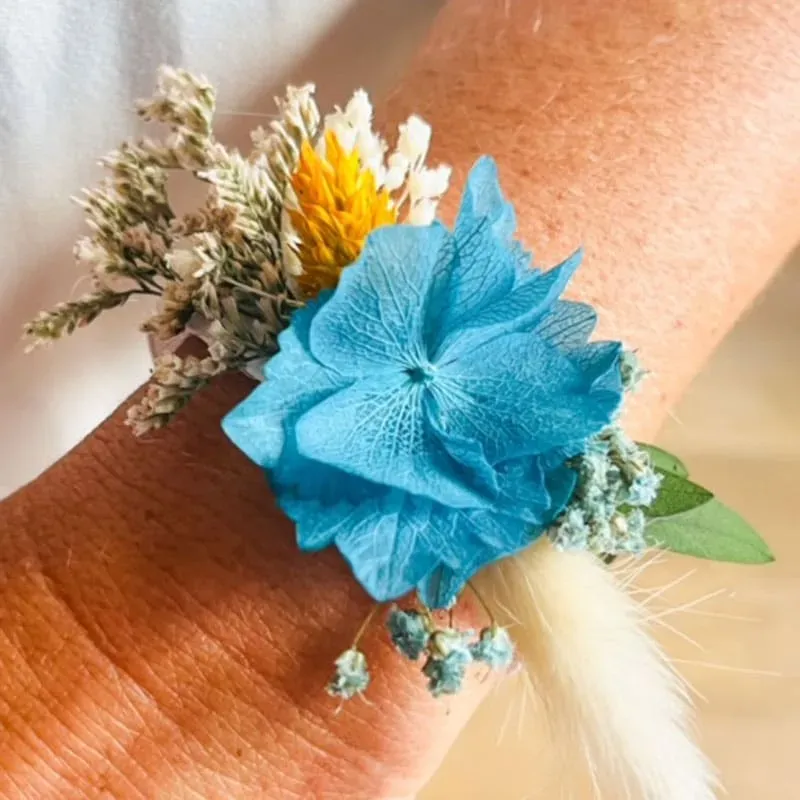 Réconciliation Végétale Bracelet mariée fleurs séchées ruban blanc