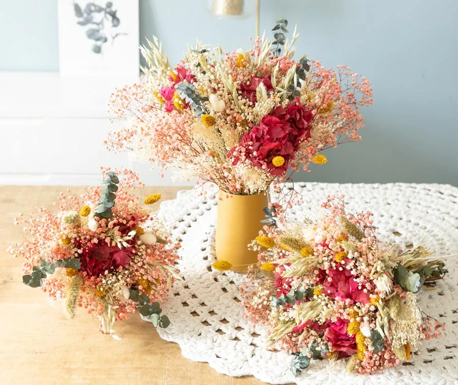 Réconciliation Végétale Agathe bouquet fleurs séchées hortensia rose