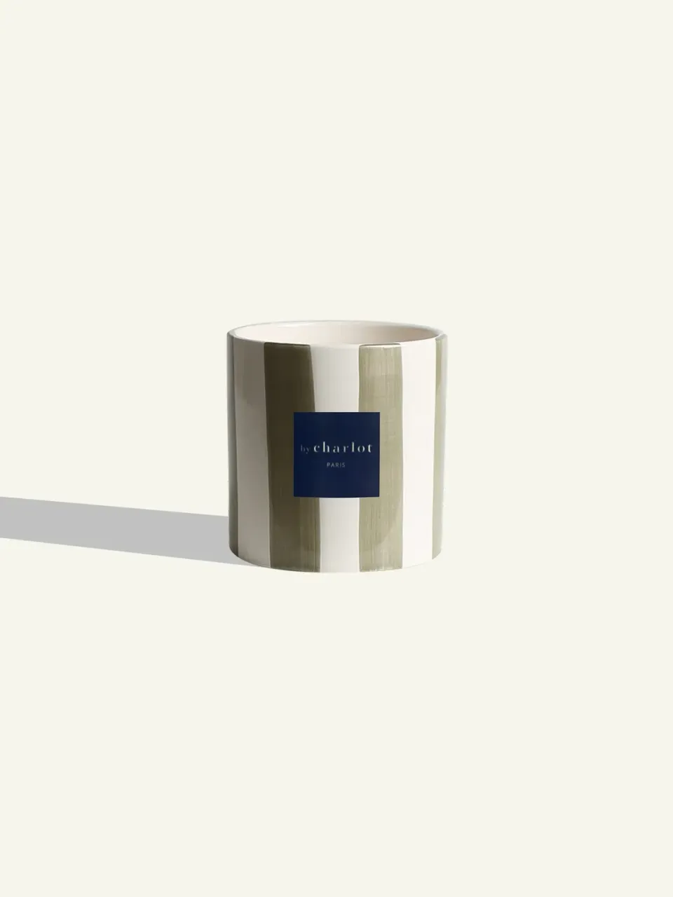 By Charlot Céramique rayée cache-pot olive 14 cm
