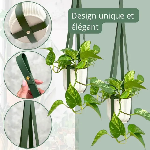 PLANT AND STORIES Duo suspensions similicuir plantes pot 15 cm blanc