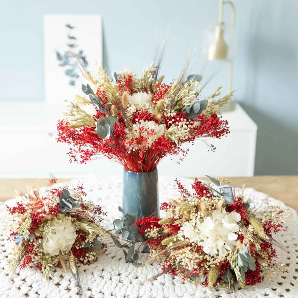 Réconciliation Végétale Jeanne bouquet fleurs séchées rouge S