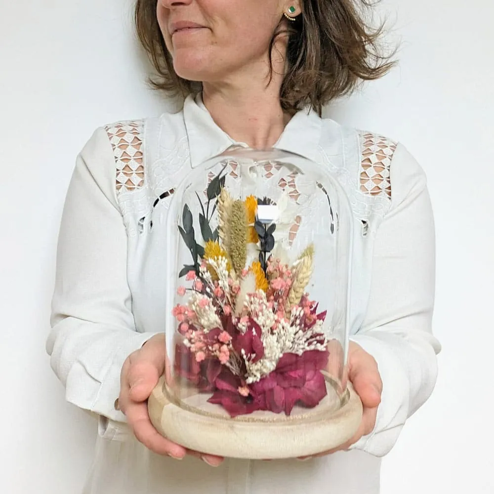 Réconciliation Végétale Agathe cloche fleurs séchées rose