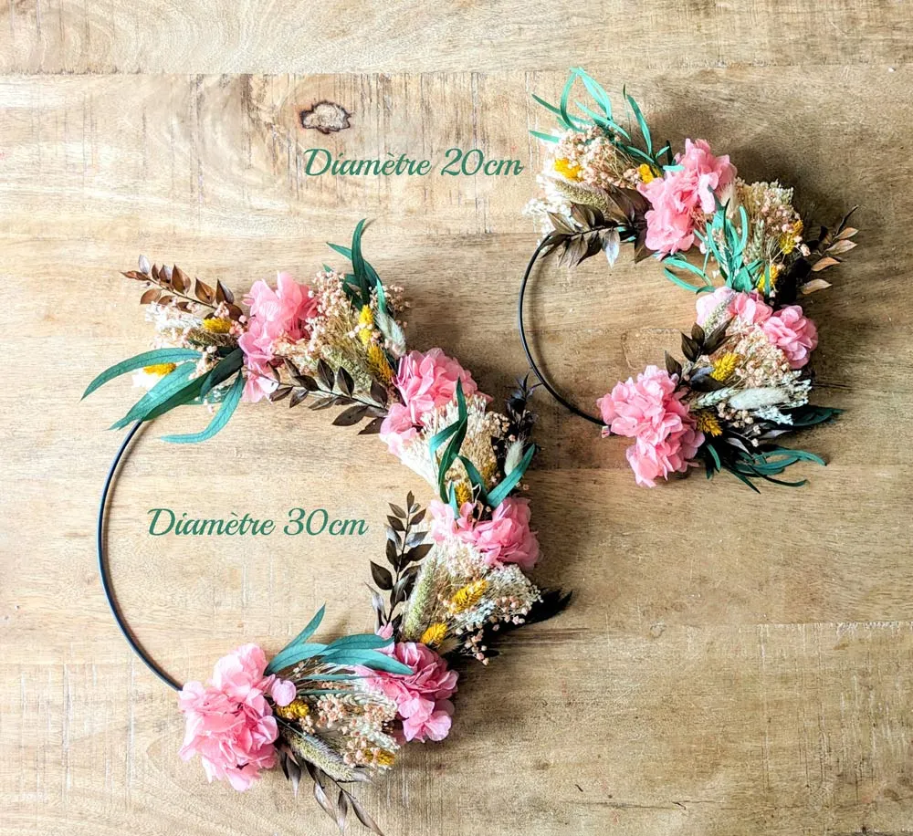 Réconciliation Végétale Honorine Couronne Fleurs Séchées Rose