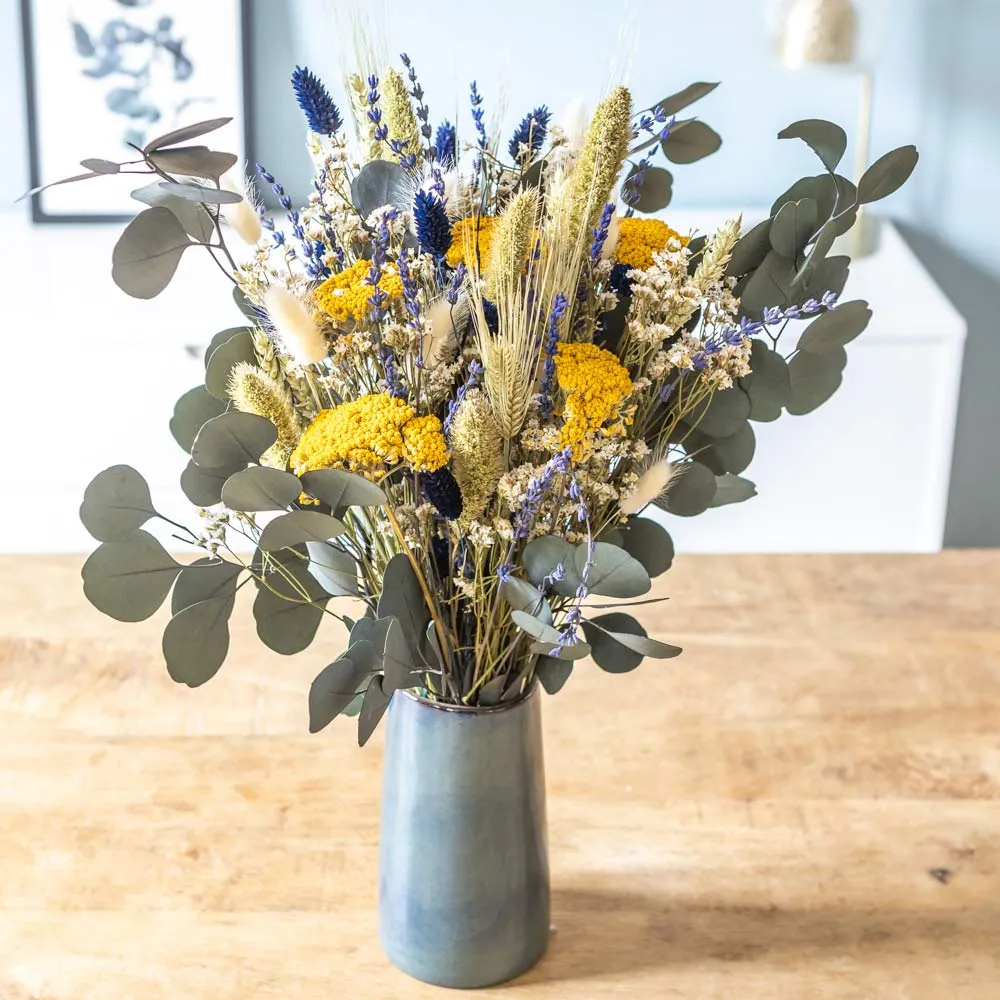 Réconciliation Végétale Angèle bouquet fleurs séchées lavande bleue 55cm