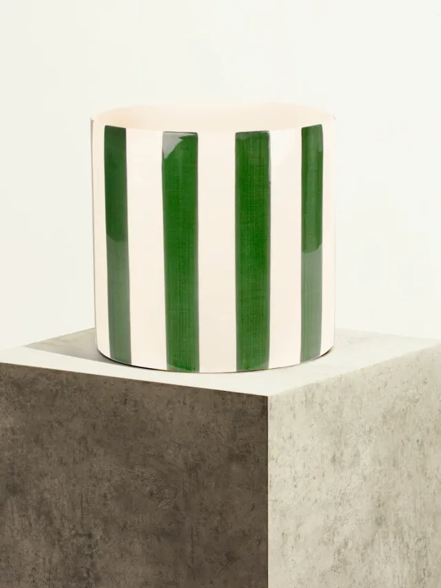 By Charlot Color Block Céramique rayée cache-pot Vert gazon 24 cm