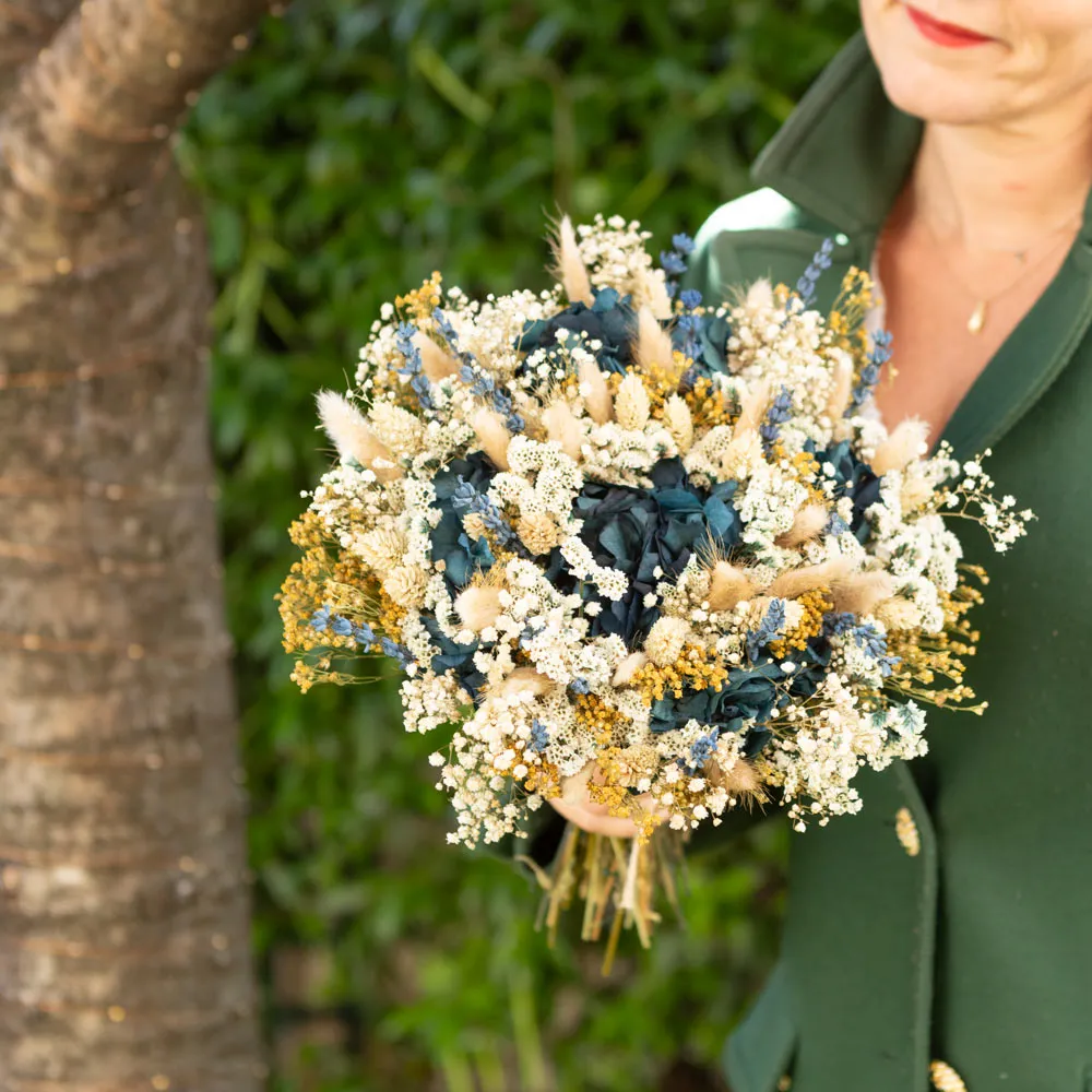 Réconciliation Végétale Céleste bouquet séchées bleu hortensia