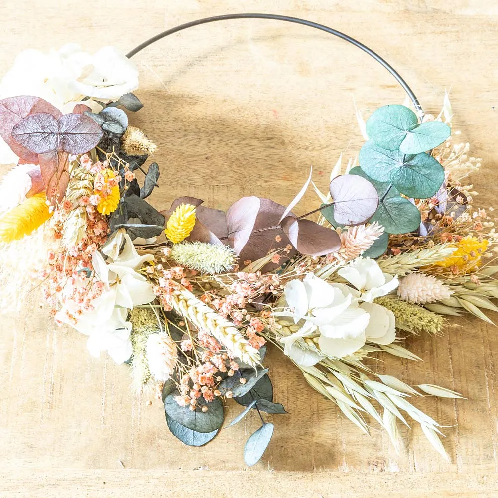 Réconciliation Végétale Hélène couronne fleurs séchées hortensia