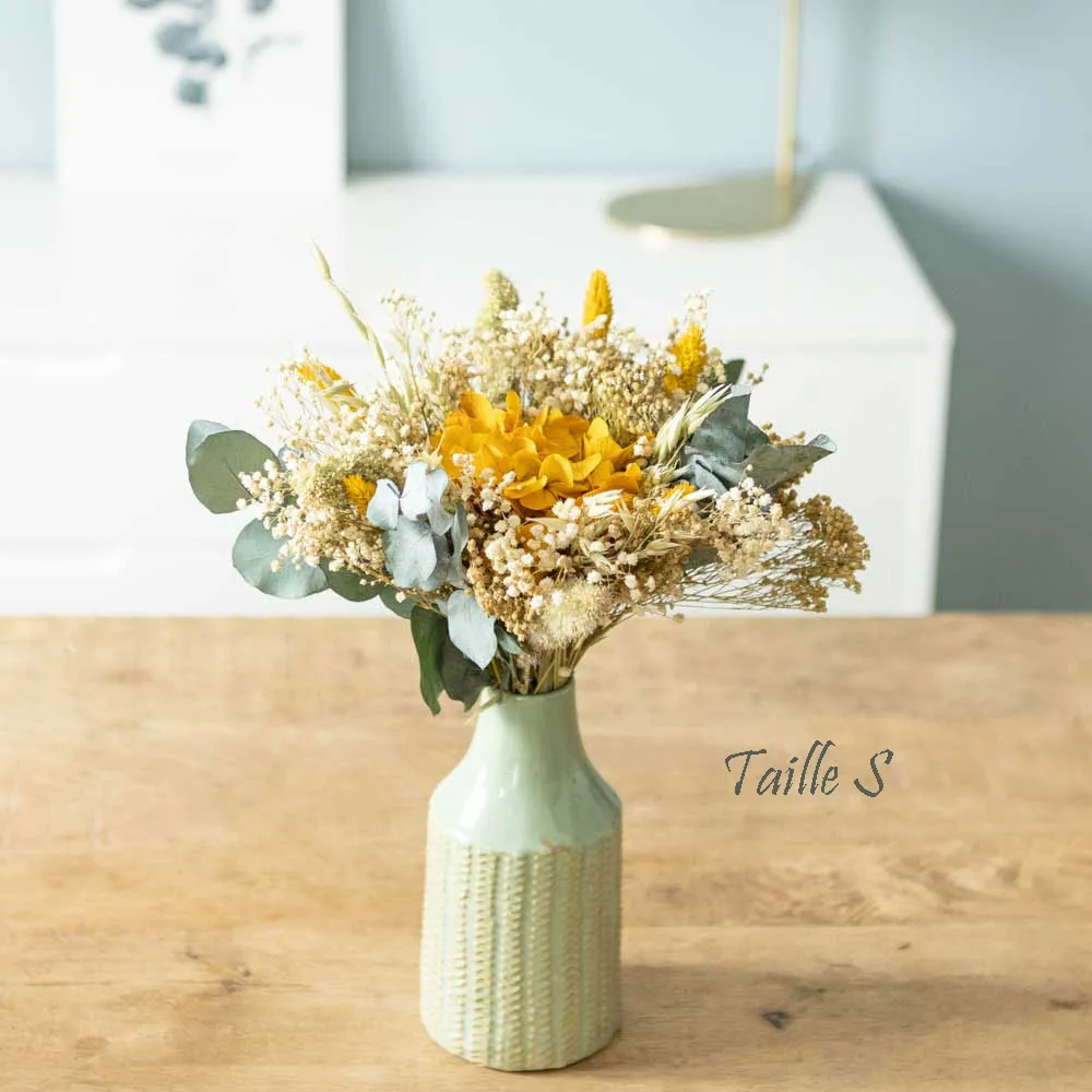 Réconciliation Végétale Colette bouquet fleurs séchées hortensia jaune