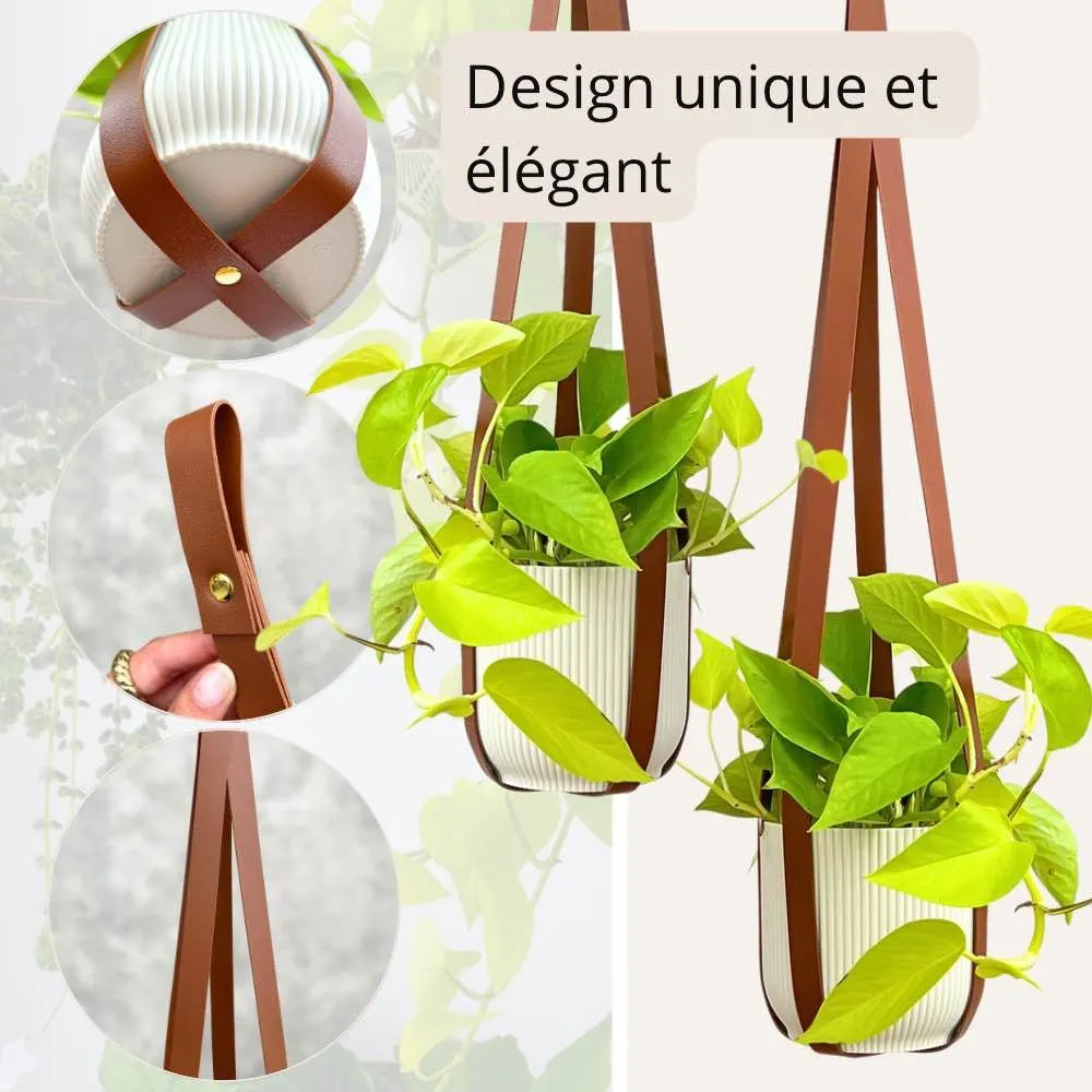 PLANT AND STORIES Duo suspensions similicuir plantes pot 15 cm blanc