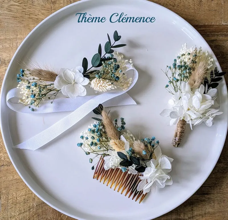Réconciliation Végétale boutonnière mariage fleurs séchées marié