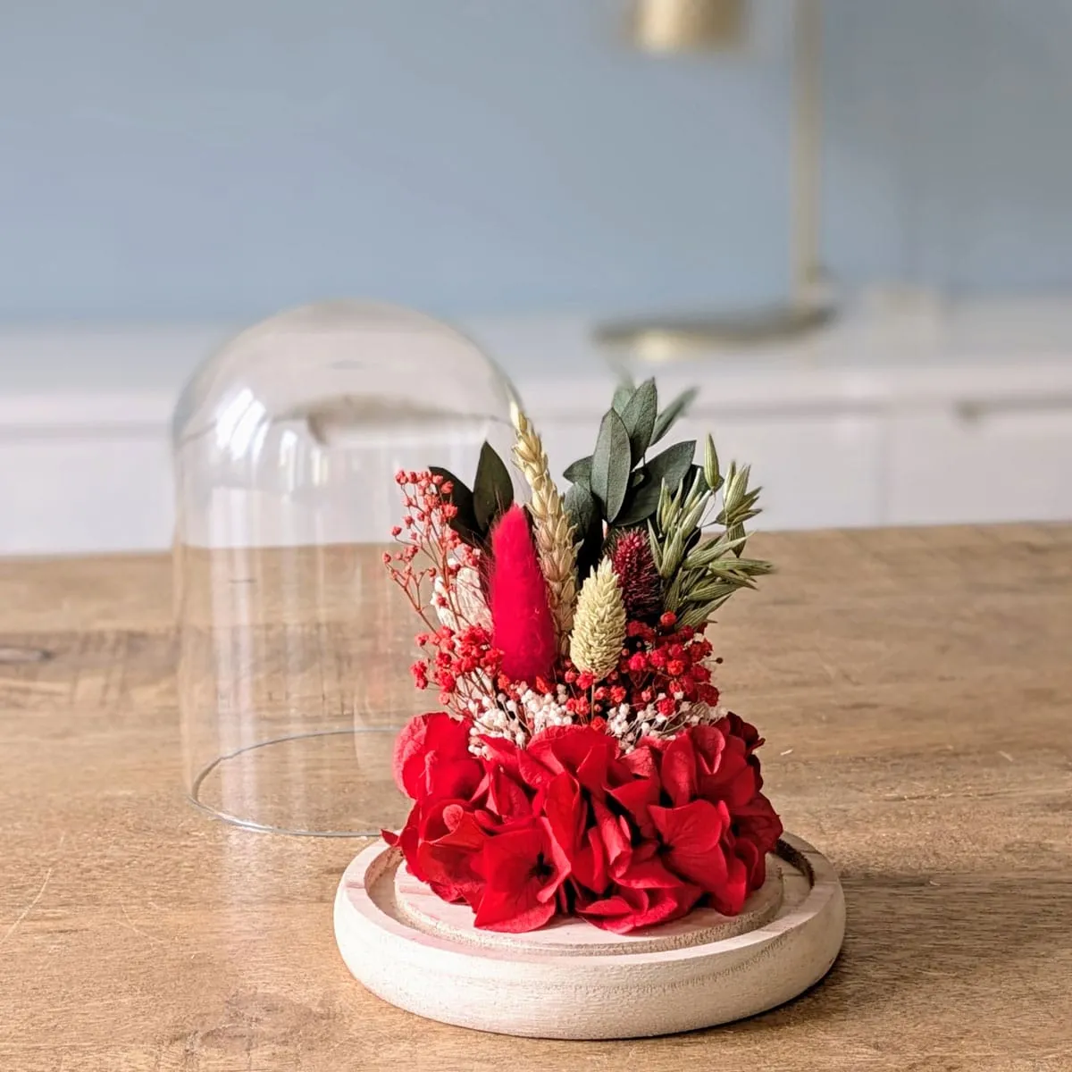 Réconciliation Végétale Amour cloche fleurs séchées rouge hortensia