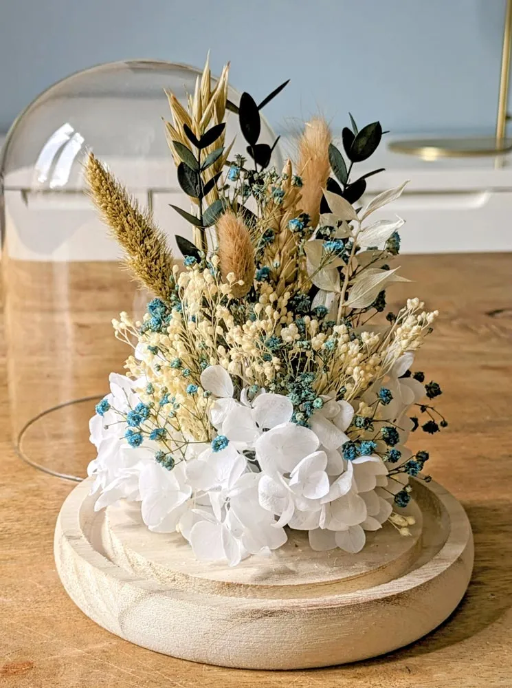 Réconciliation Végétale Clémence cloche fleurs séchées hortensia blanc