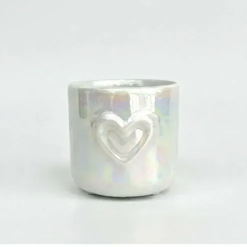 Plant and Stories Coeur cache-pot céramique 6cm blanc nacré