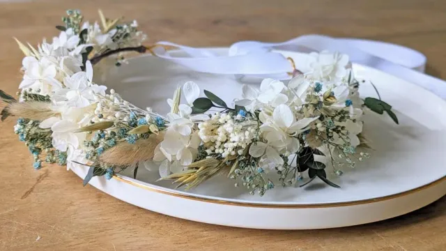 Réconciliation Végétale Couronne tête fleurs séchées mariée or