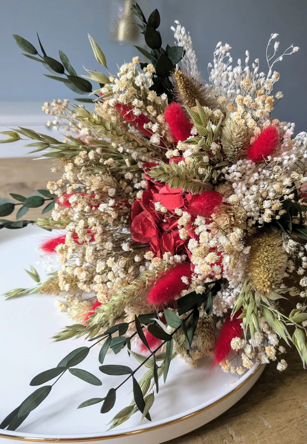 Réconciliation Végétale Amour bouquet fleurs séchées hortensia rouge
